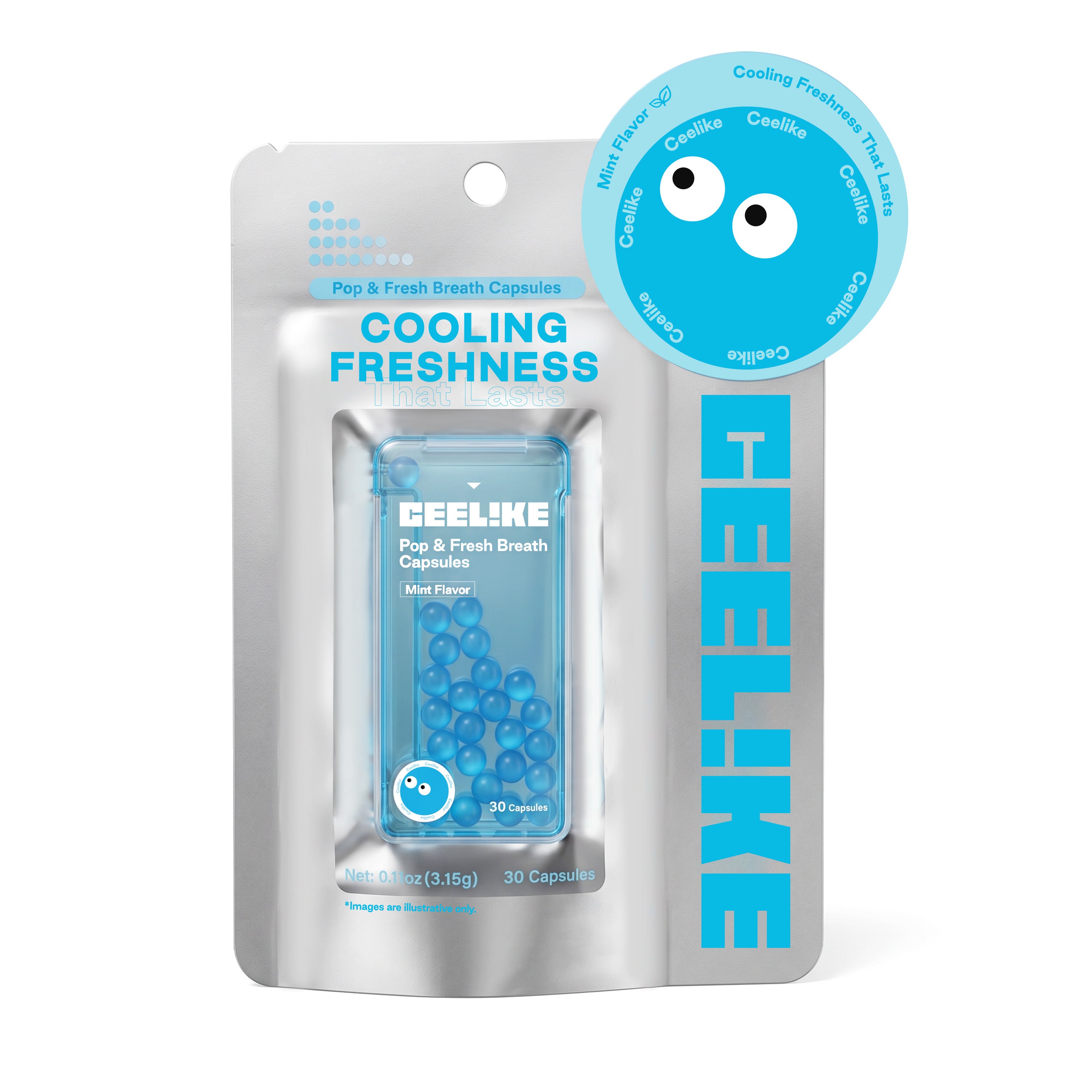CEELIKE Pop & Fresh Breath Capsules | Mint Flavor | Portable Mouth Pearls | 30 Capsules
