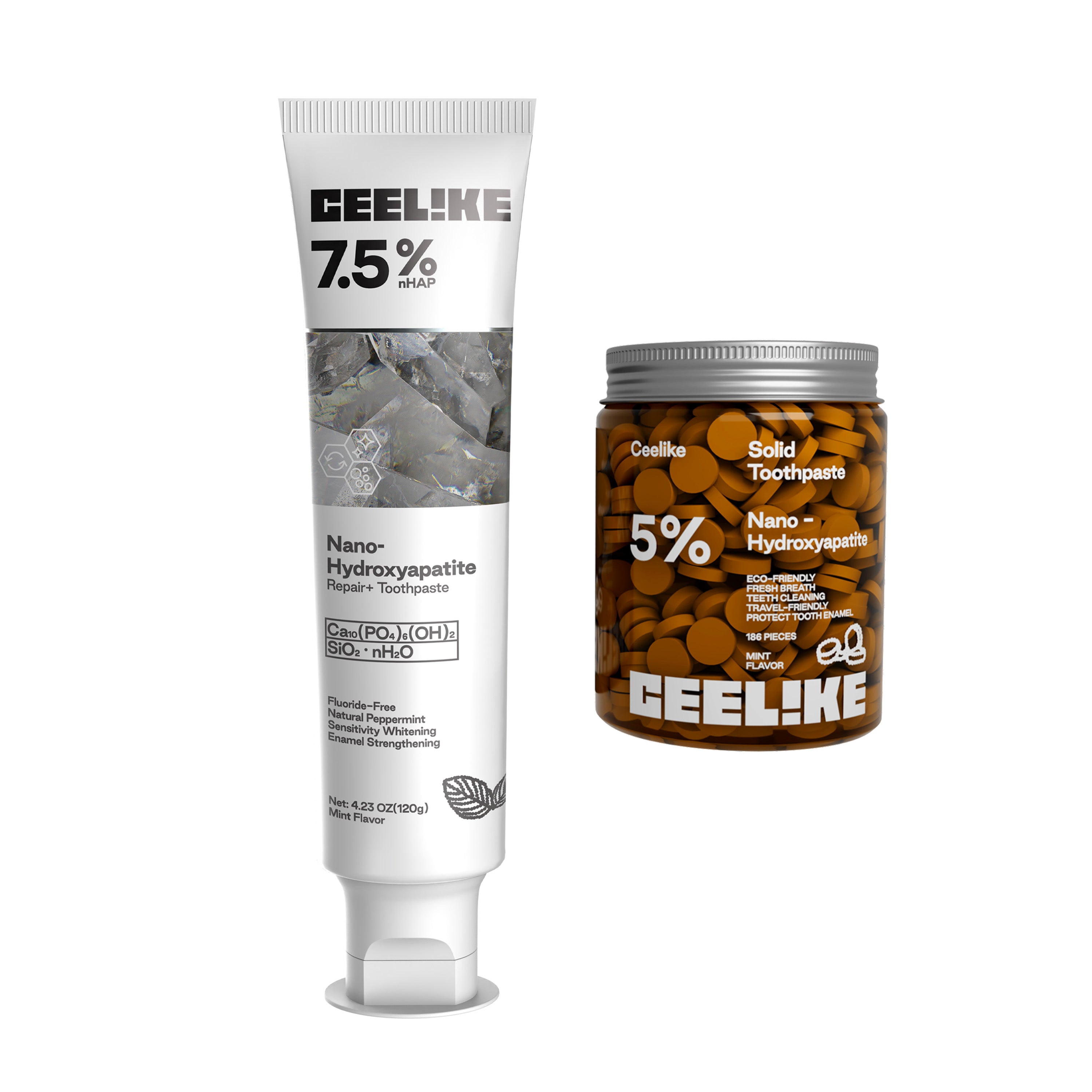 CEELIKE Dual Care Pack – Toothpaste + Solid Tablet Jar – Ceelike
