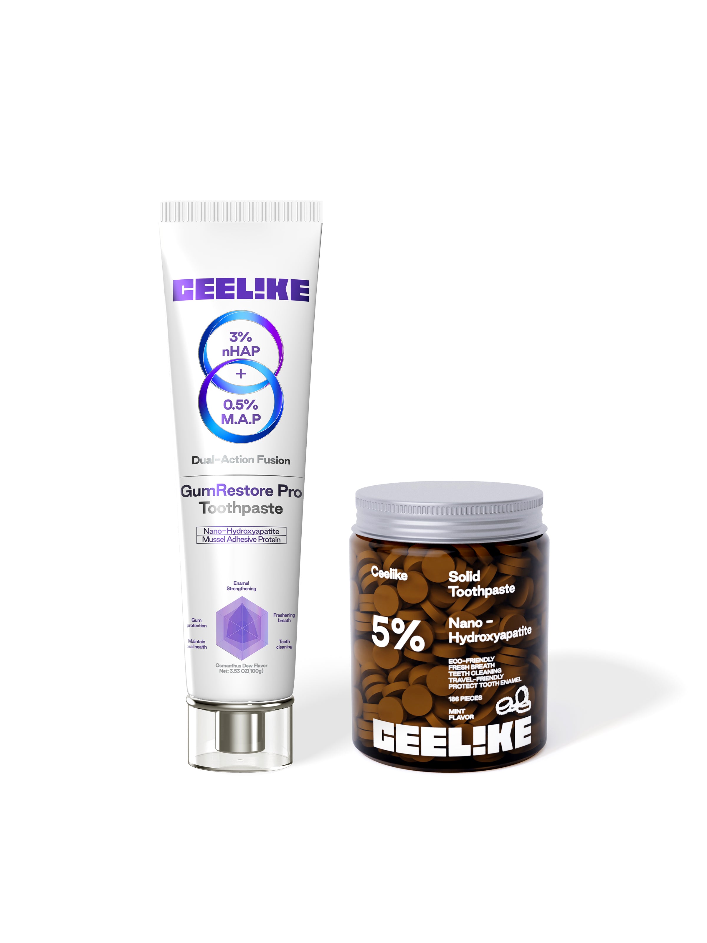 CEELIKE Dual Care Pack – Toothpaste + Solid Tablet Jar – Ceelike