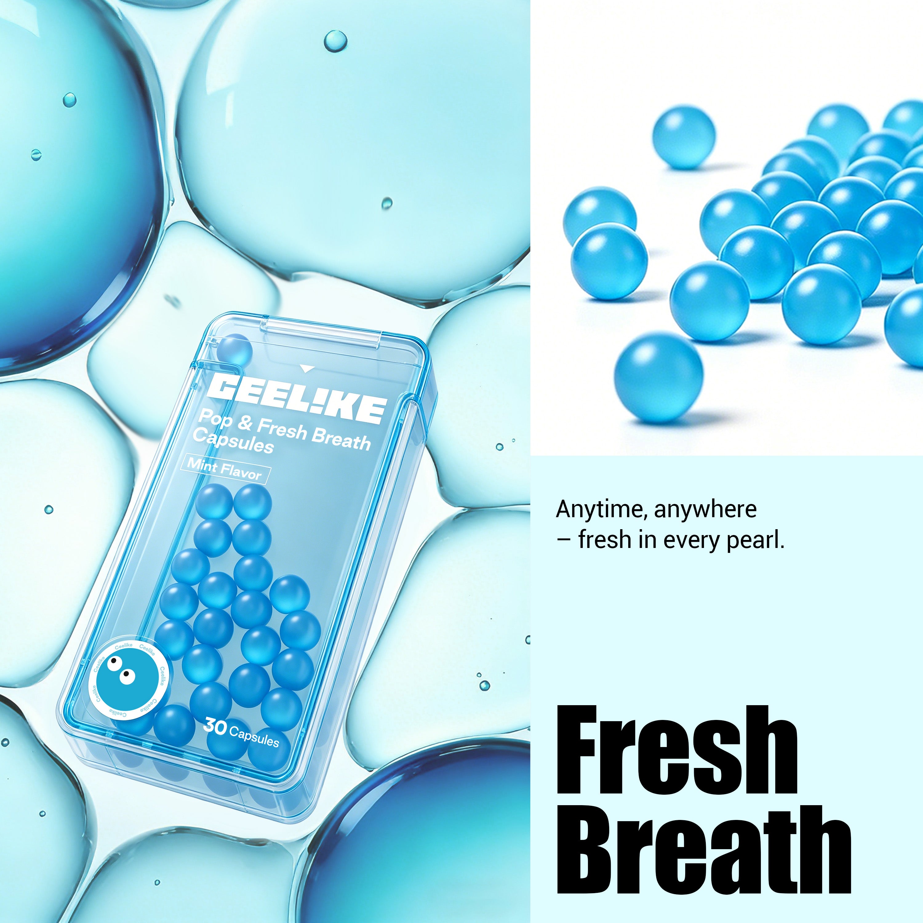 CEELIKE Pop & Fresh Breath Capsules | Mint Flavor | Portable Mouth Pearls | 30 Capsules