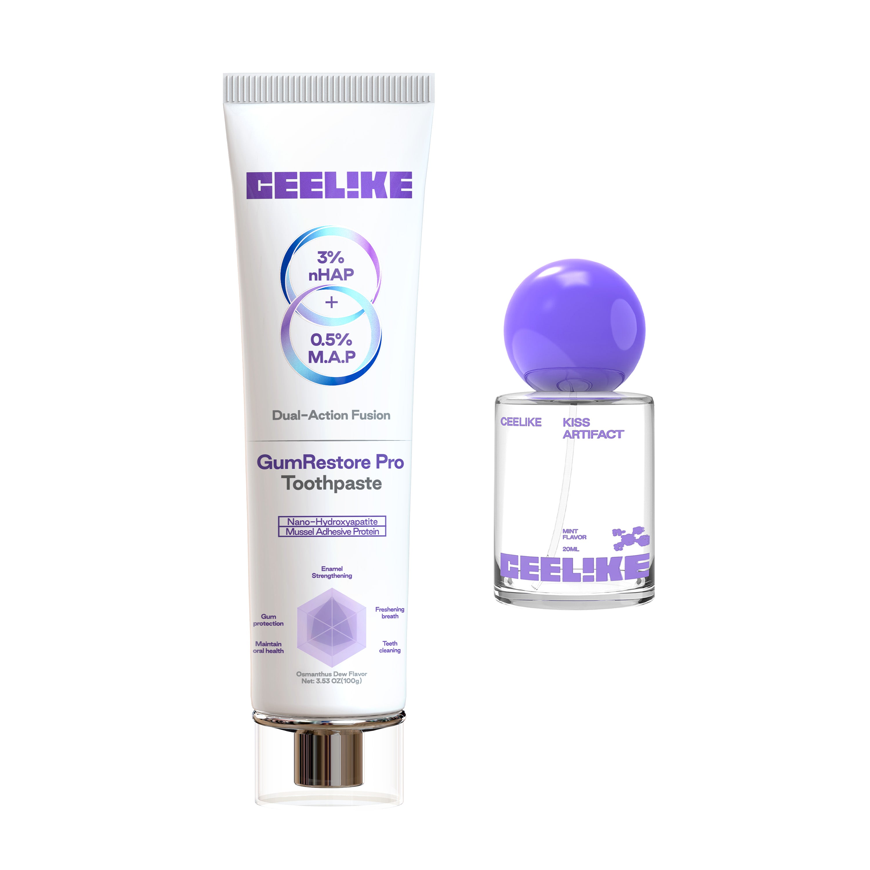 CEELiKE Mussel Adhesive Protein Repair Toothpaste + Probiotics Oral Spray Duo Set