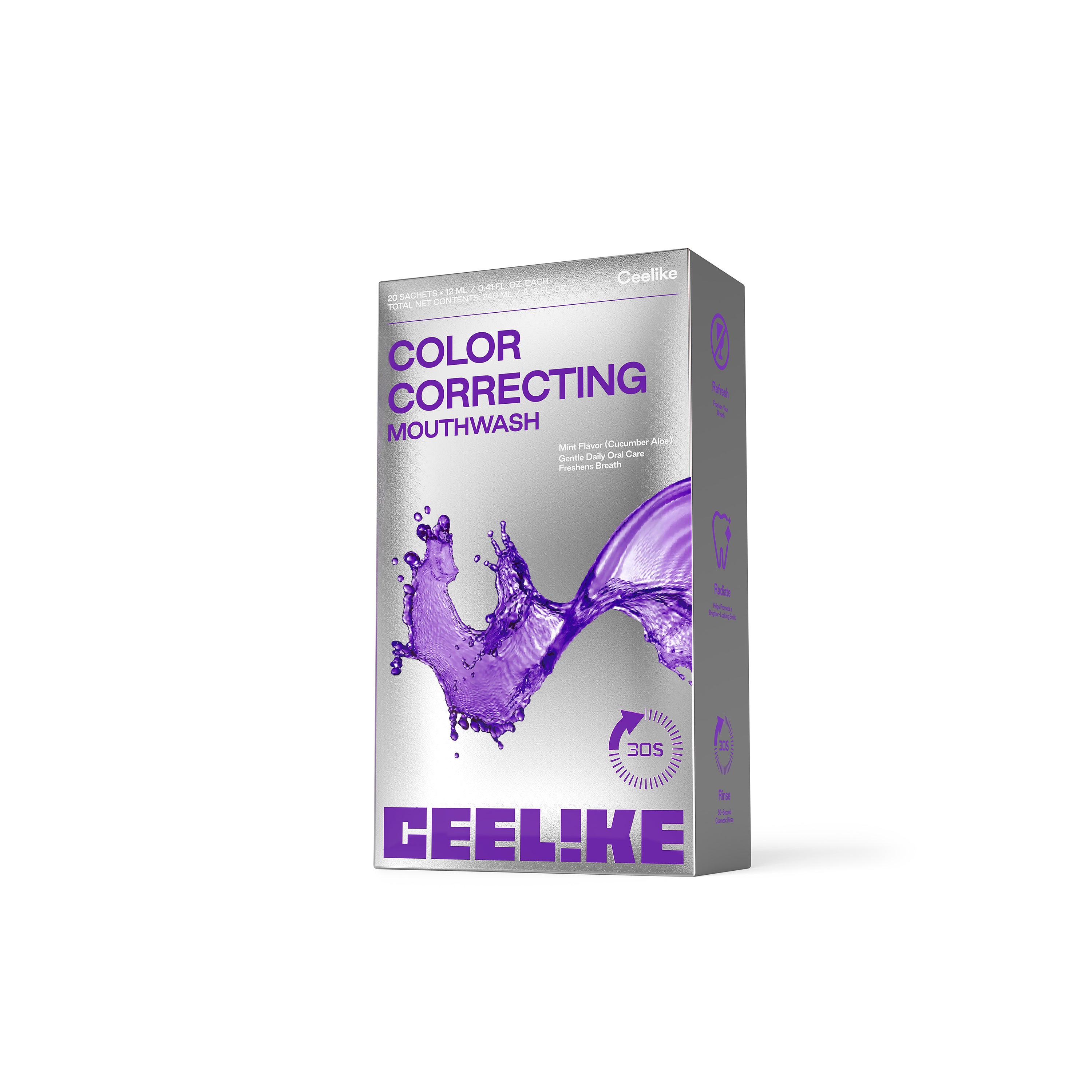 CEELIKE Purple Color-Correcting Stick Mouthwash | Alcohol-Free | Fresh Mint | 12 Sticks